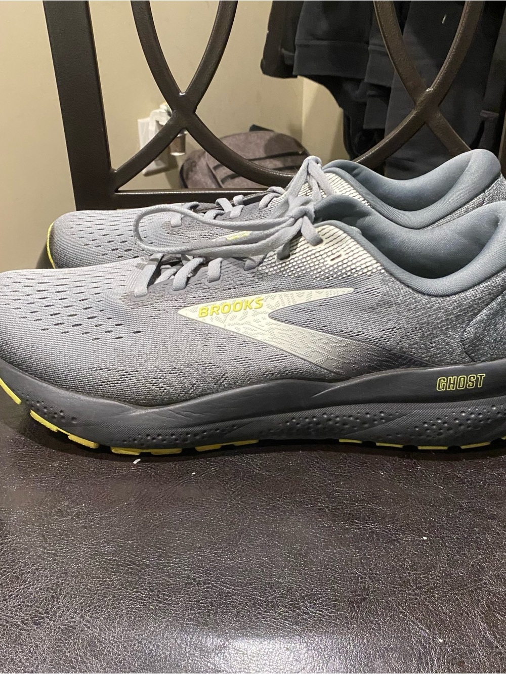 Brooks Ghost Men's Gray Athletic Running Shoes with Yellow Accents